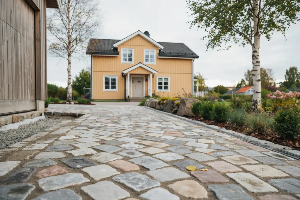 marksten p uppfarten underarbete lutning och fogmaterial som h ller ver tid